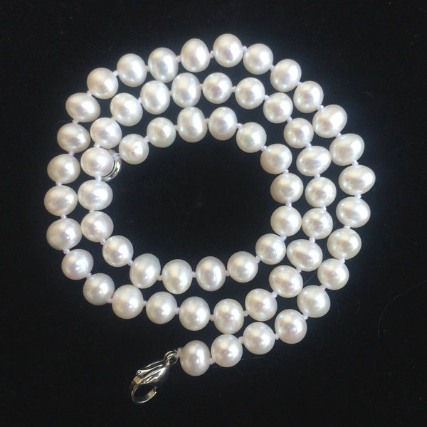 Natural Grade AAA Round White Cultured Freshwater Pearl Necklace, 6-7mm Pearl Strand, Length Selections: 16 inch/18 Inch
