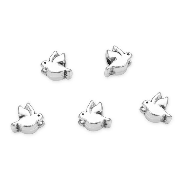20pcs Cute Dove Bird Symbol of Peace Hope Large Hole Beads, Hole ID 4.5mm, Antique Silver, Zinc Alloy Metal, MEC-A2