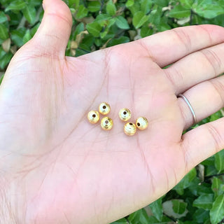 100pcs Sparkle Corrugated Ribbon Pattern Round Beads, 18K Yellow Gold Plated Brass, Size Selections: 6mm/8mm/10mm