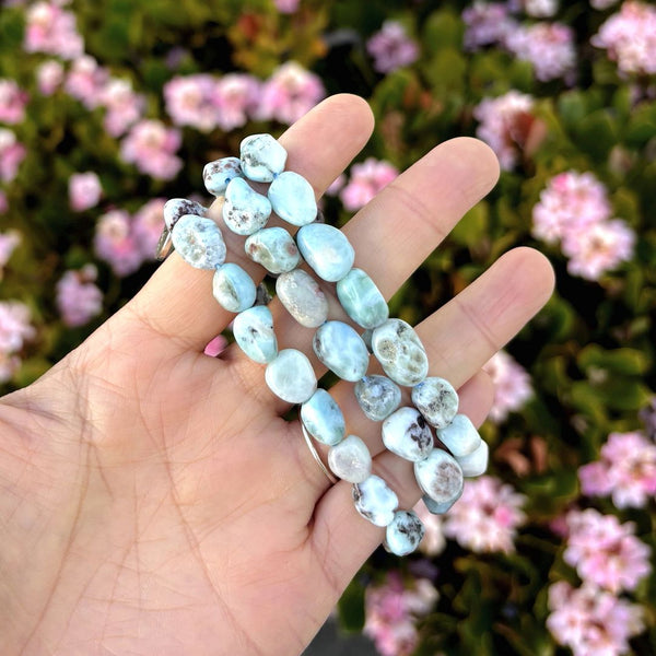 1 Strand Stretch Natural Blue Larimar Free Form Gemstone Bracelet, 7-10mm Beads, Length Selections: 7 inch/7.5 inch