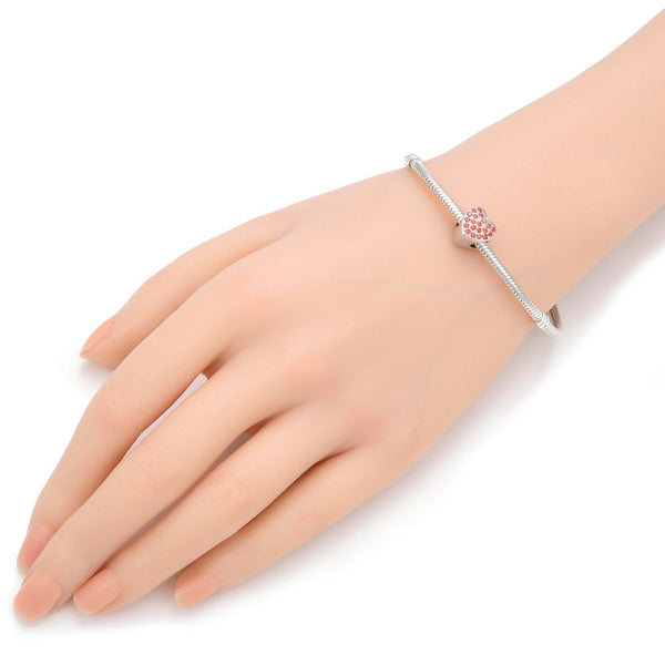 1pc 925 Sterling Silver Love Heart January Birthstone Bead Charm, Siam Red Garnet Cubic Zirconia CZ, 10mm, Hole ID 4.5mm, EC1-L1