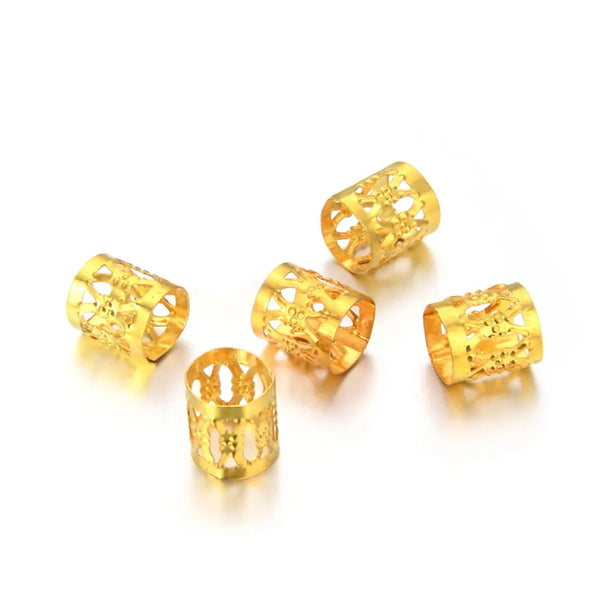 100pcs Large Hole Filigree Tube Beads, 18K Yellow Gold Plated Brass, 9x8mm, Hole ID 7.5mm, CF215-G