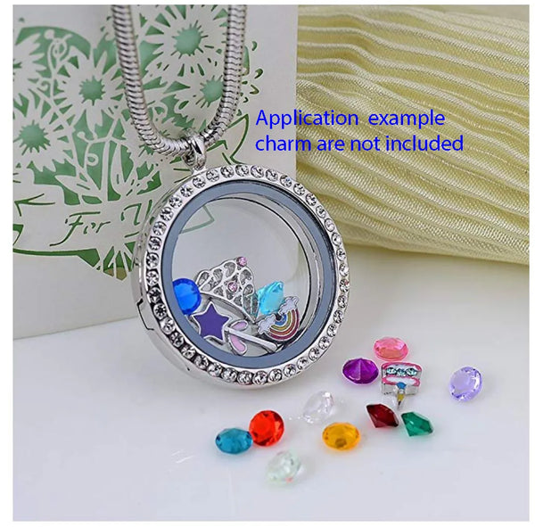 1pc Living Memory Floating Locket Necklace, 30mm Cubic Zirconia CZ Diamond Round Pendant, 28 Inch Stainless Steel Chain, MCL287
