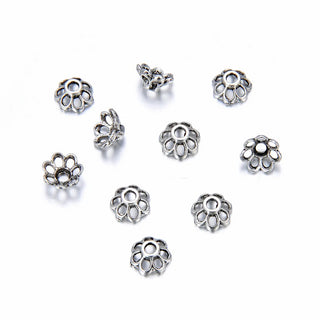 200pcs 7-Petal Flower Bead Caps, 8mm Bead End Caps, Antique Silver, MC-AB8