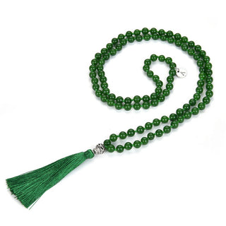 Adabele Premium 108 Mala Bead Tassel Necklace, 8mm Natural Green Jade Gemstone, Buddhist Japa Prayer Beaded Jewelry RGN11