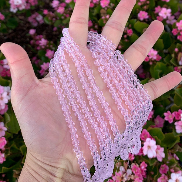 500pcs Creative Club Faceted Rondelle Crystal Glass Beads, Light Rose Pink, 6x4mm, Hole ID 1mm, CCR603