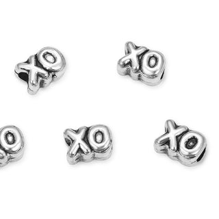 20pcs XO Hugs and Kisses Large Hole Beads, Hole ID 4.5mm, Antique Silver, Zinc Alloy Metal, MEC-B3