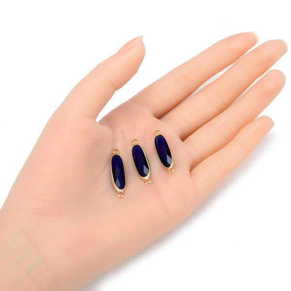 10pcs Grade A September Sapphire Blue Rectangle Bar Birthstone Links, 18K Yellow Gold Plated Brass, 21x7mm, CCP9-G9