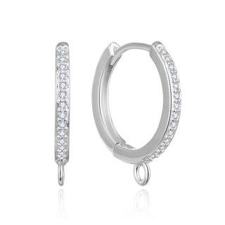 2pcs 925 Sterling Silver Round Hoop Huggies Earring Hooks, Tarnish Resistant Rhodium Plated, Cubic Zirconia CZ, Size Selecitons: 14mm/16mm