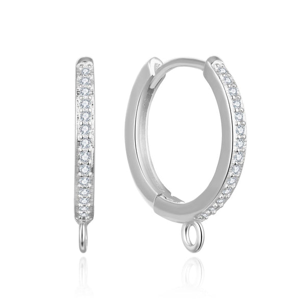2pcs 925 Sterling Silver Round Hoop Huggies Earring Hooks, Tarnish Resistant Rhodium Plated, Cubic Zirconia CZ, Size Selecitons: 14mm/16mm