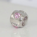 1pc Solid 925 Sterling Silver Heart Love CZ Bead Charm, Compatible with Pandora All Other Charm Bracelet, EC75