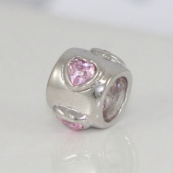 1pc Solid 925 Sterling Silver Heart Love CZ Bead Charm, Compatible with Pandora All Other Charm Bracelet, EC75