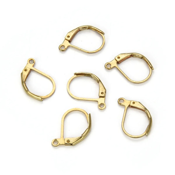 50pcs Raw Brass Strong Leverback Earring Hooks, Open Jump Ring, 15mm, Unplated/Uncoated, CX193