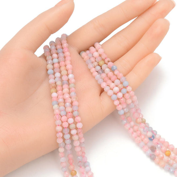 Natural Morganitge Beryl Gemstone Tiny Small Faceted Round Beads, 4mm, Hole ID 0.6mm, 15 Inch/1 Strand, GK4-10