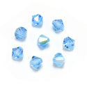 100pcs Preciosa Faceted Bicone Crystal Beads, Aquamarine AB, Size Selections: 3mm/4mm/6mm