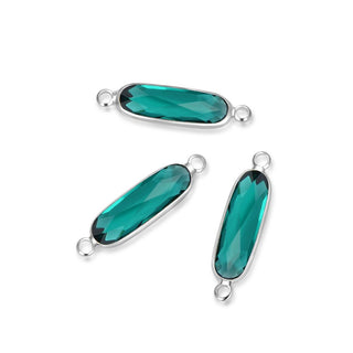 10pcs Grade A May Emerald Green Rectangle Bar Birthstone Links, Sterling Silver Plated Brass, 21x7mm, CCP9-S5