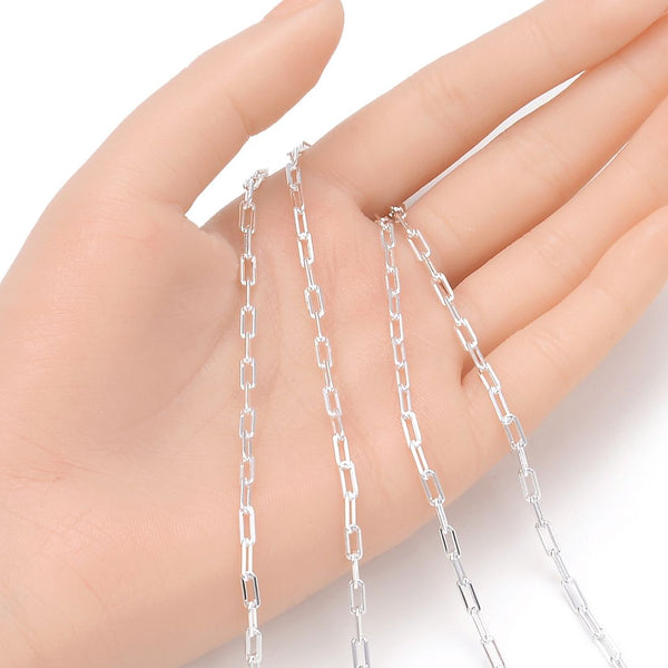5 Feet 925 Sterling Silver Unfinished Paperclip Cable Chain Links, 3mm, Strong SSK-D3
