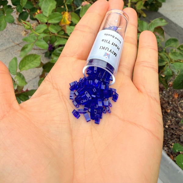 10g Miyuki Half Tila Seed Beads 5x2.3mm, Transparent Blueberry (HTL-151)