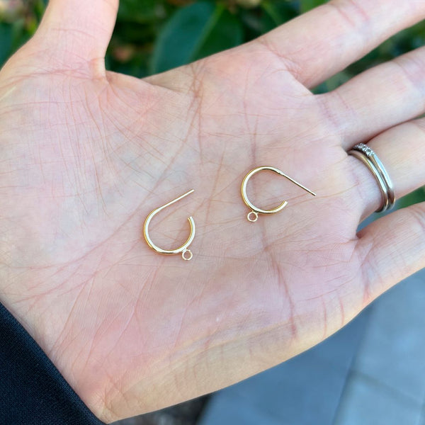 2pcs Real 1/20 14K Gold Filled C Hoop Earring Posts with Open Ring, 12mm, JK1-W1