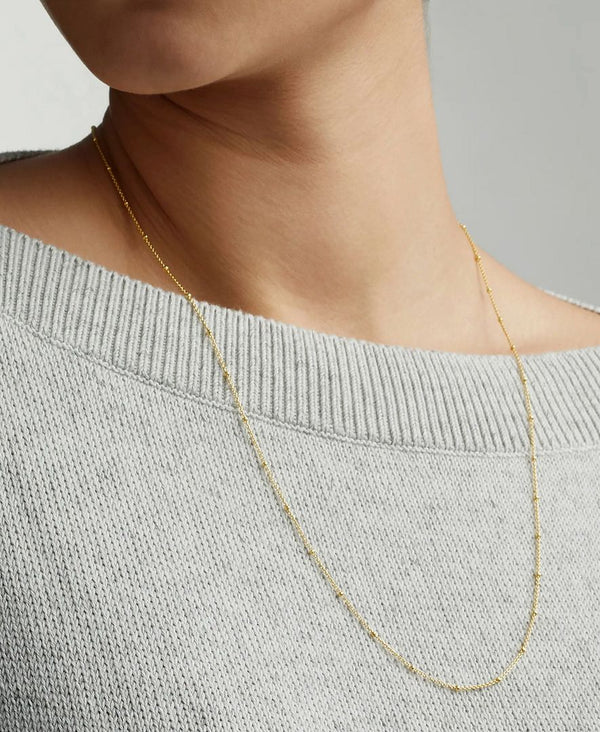 1pc 1/20 14K Gold Filled Satellite Bead Station Cable Link Chain Necklace, Thin Small, 1.9mm Beads, Non Tarnish, Length Selections: 16 inch/18 inch/20 inch