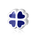 Solid 925 Sterling Silver 4 Blue Heart-Petal Flower Bead Charm