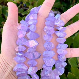 Natural Raw Crystal Quartz Nugget Drilled Gemstone Beads, Violet Tanzanite AB Titanium Coated Stone Nuggets, 15 Inch, GA-B9