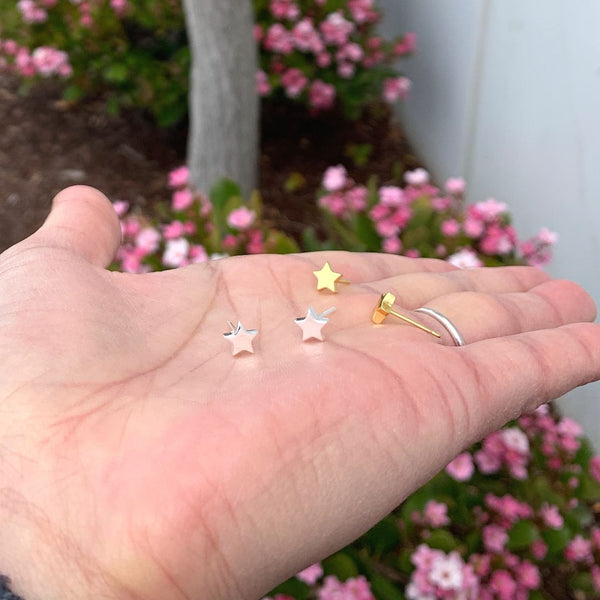 1 Pair 18K Yellow Gold Plated 925 Sterling Silver Stud Earrings, Star Ear Studs, Small Tiny, SSE98-2