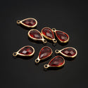 10pcs Grade A January Red Teardrop Birthstone Charm Drop, 18K Yellow Gold Plated Brass, Size Selections: 11x7mm, 14x8mm, 16x9mm