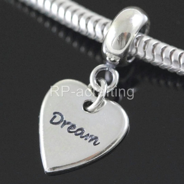 1pc Solid 925 Sterling Silver I Have Dreams Charm Dangle Heart Charm, Compatible with Pandora All Other Charm Bracelet, EC351