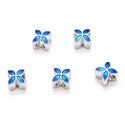20pcs Blue Enamel Four-Clover Good Luck Large Hole Beads, Hole ID 4.5mm, Antique Silver, Zinc Alloy Metal, MEC-E4