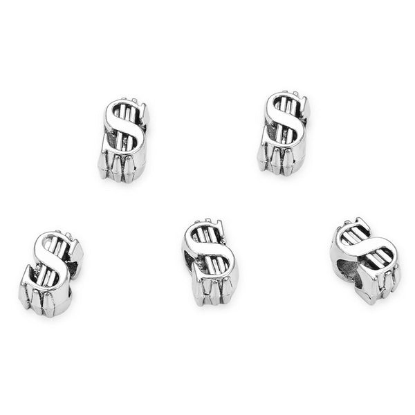 20pcs Dollar Sign Wealth and Abundance Large Hole Beads, Hole ID 4.5mm, Antique Silver, Zinc Alloy Metal, MEC-F1