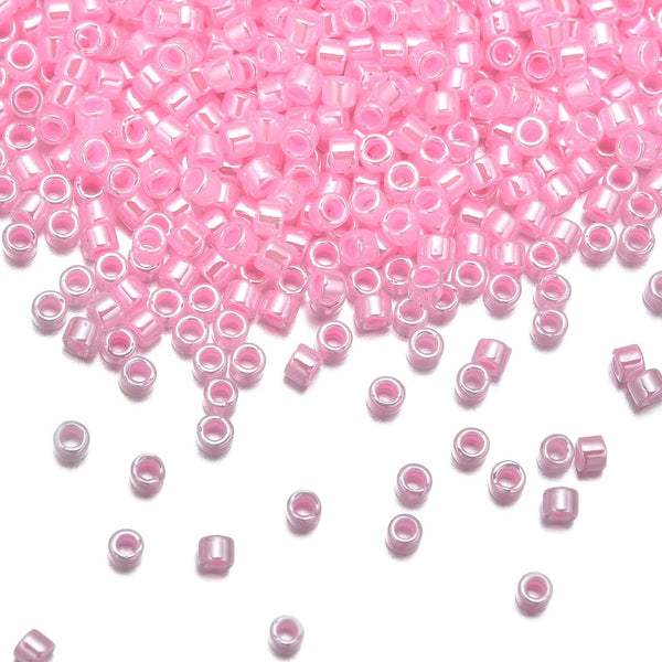 30g Miyuki Delica 11/0 Seed Beads, Opaque Dyed Cotton Candy Pink DB245