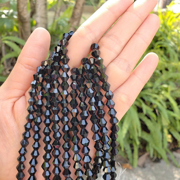 250pcs Creative Club Faceted Bicone Crystal Glass Beads, Jet black, 6mm (0.24 Inch), Hole ID 1mm, CCB623