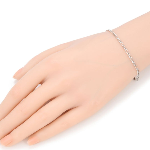 1pc 925 Sterling Silver 2mm Diamond-Cut Figaro Chain Bracelet, Tarnish Resistant White Gold Plated, Length Selections: 7 inch/7.5 inch/8 inch