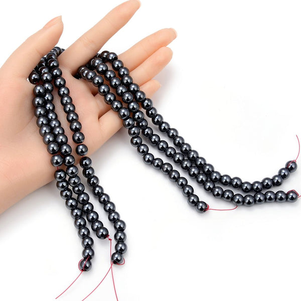 Grade A Natural Black Hematite Gemstone Large Hole Round Beads, 15 Inch/1 Strand, 8mm, Hole ID 2.8mm, GFC-L8