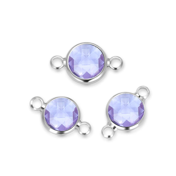 10pcs Grade A June Alexandrite Purple Birthstone Links, Sterling Silver Plated Brass, Size Selections: 6mm/8mm