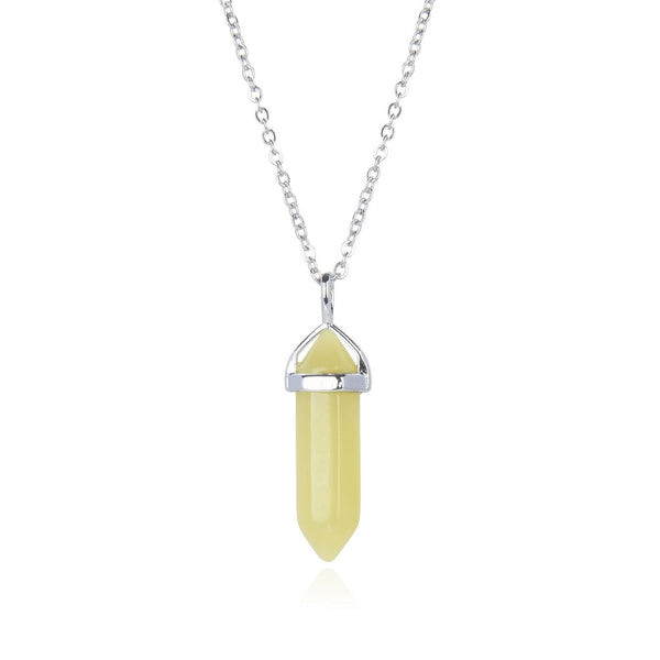 1pc Natural Yellow Jade Gemstone Pendant Necklace, 18 Inch Surgical Stainless Steel Chain, GGP-C16