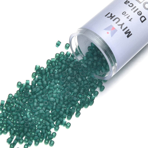 7.5g Miyuki Delica 11/0 Seed Beads, Translucent Matte Emerald Green DB776