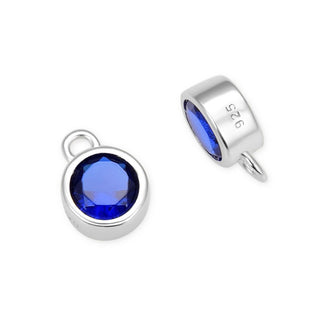 2pcs 925 Sterling Silver 4mm Tiny September Birthstone Charm Drop Pendants, Tarnish Resistant, Sapphire Blue Cubic Zirconia Gemstone, SXP4-9