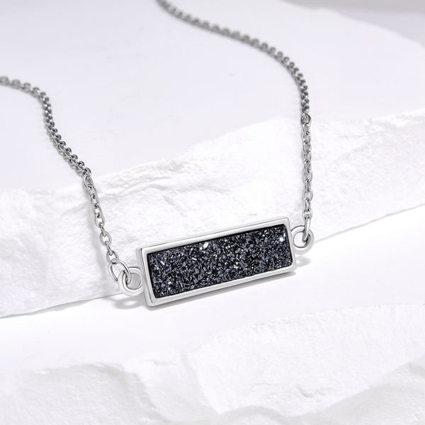 1pc Natural Druzy Crystal Pendant Necklace, Hematite Black Bar Gemstone Pendant, 18 inch Stainless Steel Surgical Chain, GGP23-4