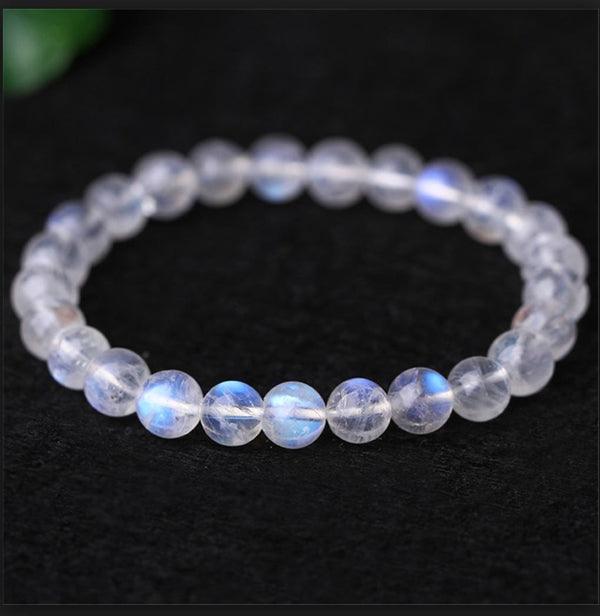 1 Strand Stretch Natural Blue Flash Moonstone Beaded Gemstone Bracelet, 8mm Bead, Length Selections: 7 inch/7.5 inch/8 inch/8.5 inch