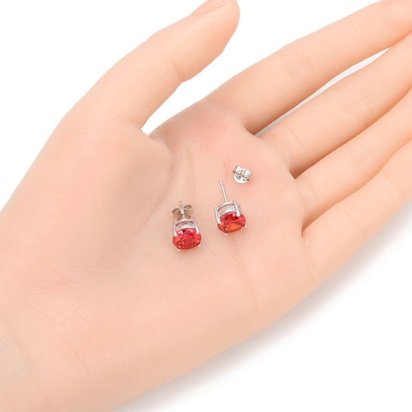 1 Pair 925 Sterling Silver January Birthstone Round Cut Stud Earrings, 8mm/2 Carat Cubic Zirconia CZ Garnet Stone, SSE49-1