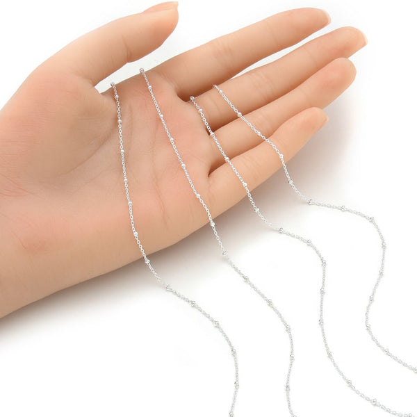 5 Feet 925 Sterling Silver Unfinished Bead Station Cable Chain Links, 1.9mm Beads, Thin Small, SSK-J1