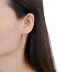 1 Pair 925 Sterling Silver Threader Earrings, Pull Through Dangle Cable Chain with Tiny 3mm Ball, Length Selections: 2/3/4/5/6 Inch