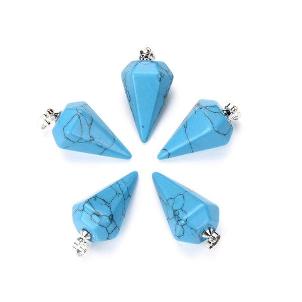2pcs Natural Blue Howlite Imitation Turquoise Gemstone Pendant Drops, 25mm, G2P-M8