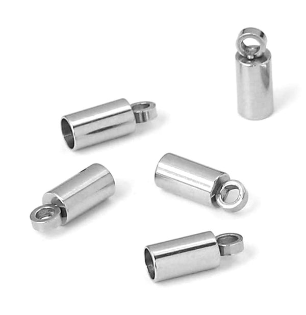 100pcs 304 Stainless Steel Tube Cord End Caps, Glue In Endcap Barrel, Hole ID Selections: 1.5mm/2mm/2.5mm/3mm/3.5mm/4mm