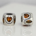 1pc Real 925 Sterling Silver Heart Bead, November Birthstone Charm Cubic Zirconia CZ Yellow Topaz Gemstone, Compatible with Pandora all Other Charm Bracelets, EC619