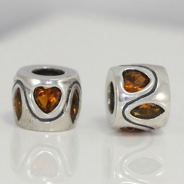 1pc Real 925 Sterling Silver Heart Bead, November Birthstone Charm Cubic Zirconia CZ Yellow Topaz Gemstone, Compatible with Pandora all Other Charm Bracelets, EC619