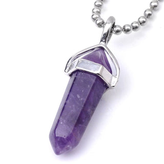 1pc Natural Purple Amethyst Crystal Gemstone Pendant Necklace, 18 Inch Surgical Stainless Steel Chain, GGP-C4