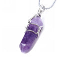 1pc Natural Purple Amethyst Crystal Gemstone Pendant Necklace, 18 Inch Surgical Stainless Steel Chain, GGP-E4